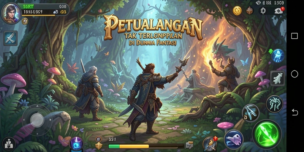 Tampilan gameplay 55RT menampilkan eksplorasi dunia fantasi yang mendebarkan.