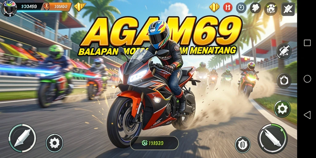 Tampilan gameplay AGAM69 dengan balapan motor yang mendebarkan.