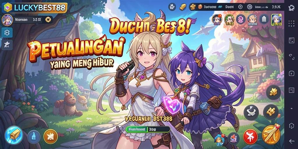 Screenshot gameplay LUCKYBEST88 menampilkan pertarungan karakter anime.