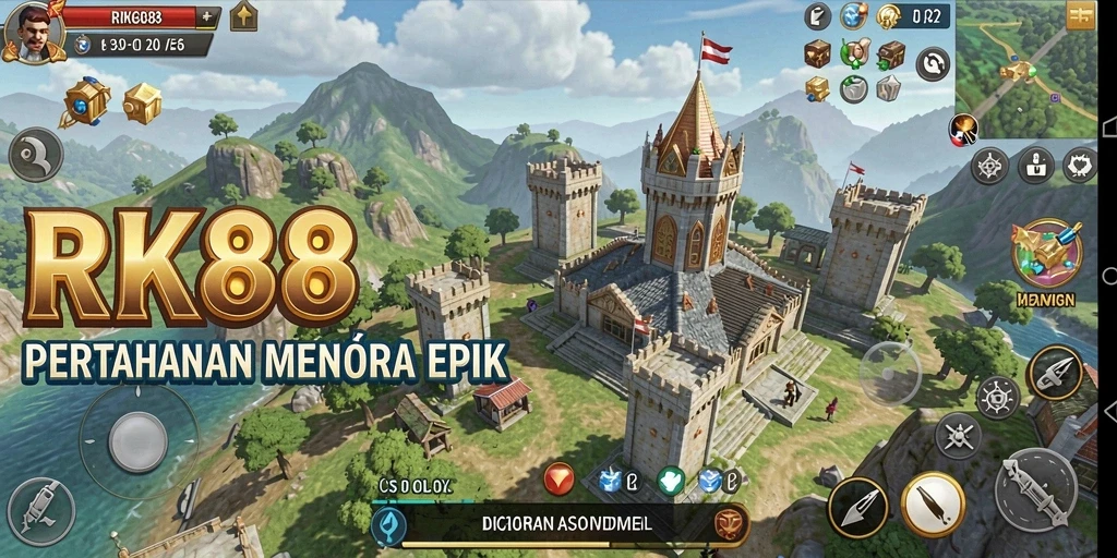 Screenshot gameplay RK88 menampilkan aksi Tower Defense yang intens.