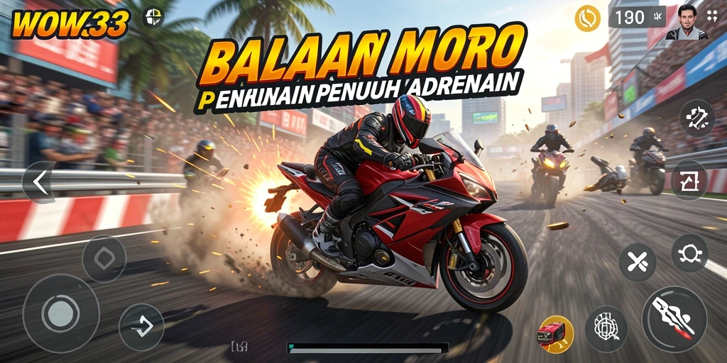 Tampilan gameplay WOW33 yang seru dan menegangkan saat balapan motor.